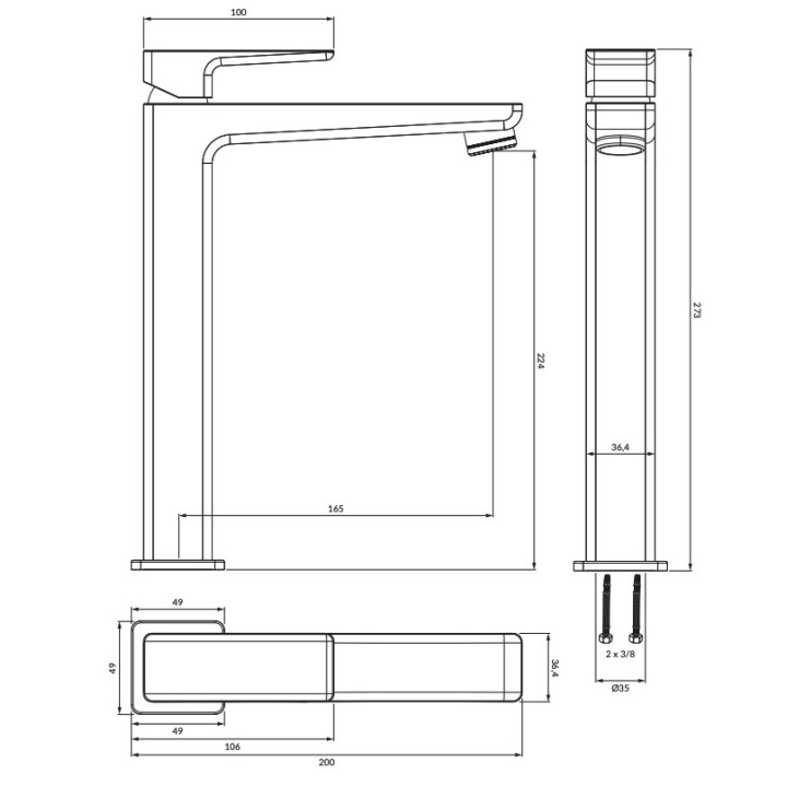 Bateria umywalkowa Omnires Parma, wysokość 15cm, grafit