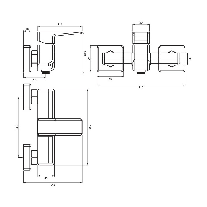 Bateria umywalkowa Omnires Parma, wysokość 27,3cm, grafit