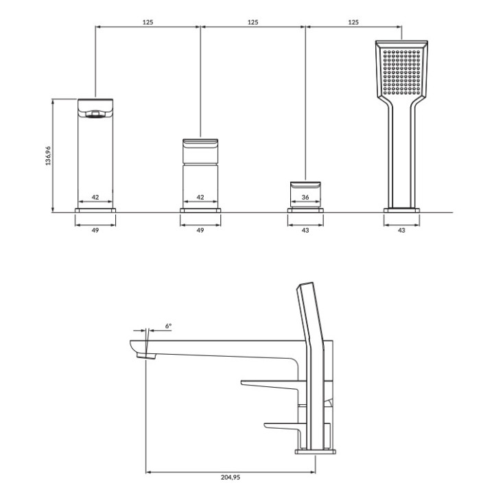 Bateria wannowa Omnires Parma, natynkowa, 2 wyjścia wody, wylewka 188mm, grafit
