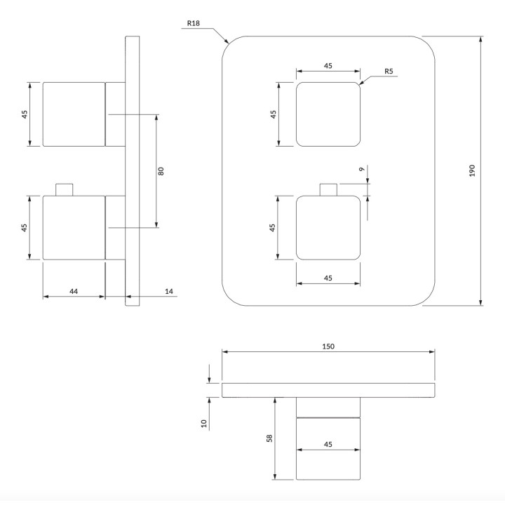 Bateria prysznicowo-wannowa Omnires Parma, podtynkowa, 2 wyjścia wody, grafit