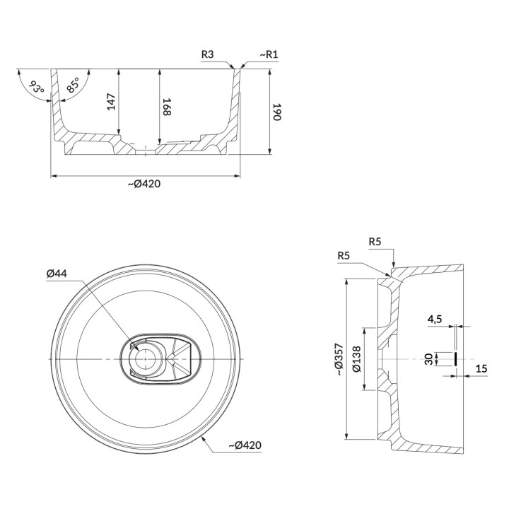 Umywalka nablatowa Omnires Cadence M+, 42x37cm, bez przelewu, biały połysk