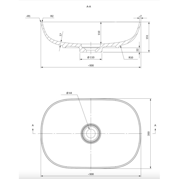 Umywalka nablatowa Omnires Silk M+, 40x35cm, bez przelewu, biały połysk