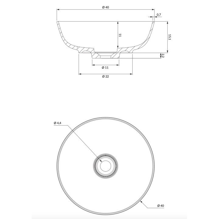 Umywalka nablatowa Omnires Silk M+, 40cm, okrągłą, bez przelewu, biały połysk