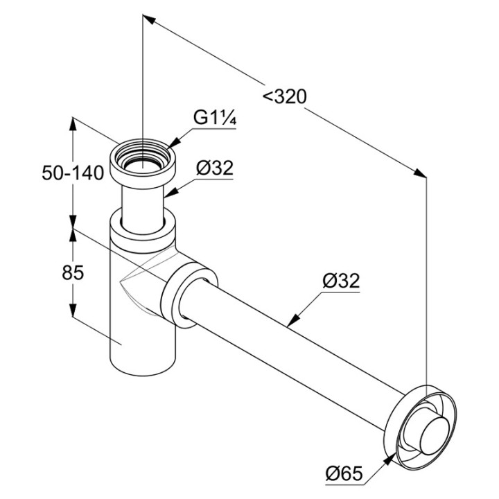 Syfon butelkowy Kludi Design, umywalkowy, G 1 1/4 x 32mm, czarny mat