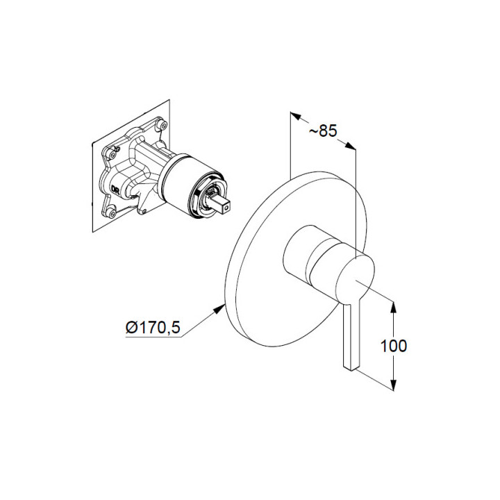 Bateria wannowo-natryskowa Kludi Nova Fonte Puristic, natynkowa, 2 wyjścia wody, uchwyty proste, czarny mat