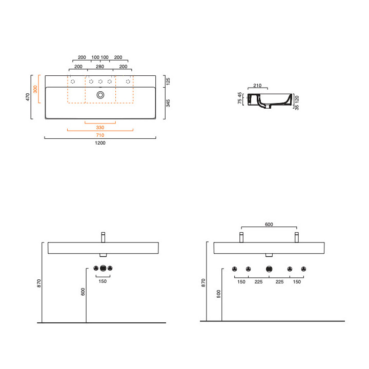 Umywalka wisząca Catalano Horizon, 75x50cm, bez przelewu, bez otworu na baterię, biały połysk