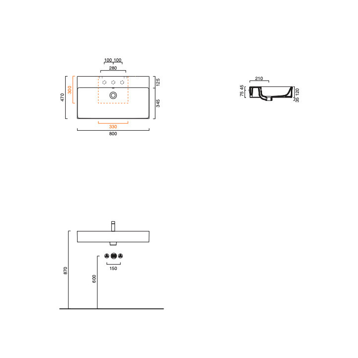 Umywalka wisząca Catalano New Premium, 100x47cm, z przelewem, bez otworu na baterię, biały połysk