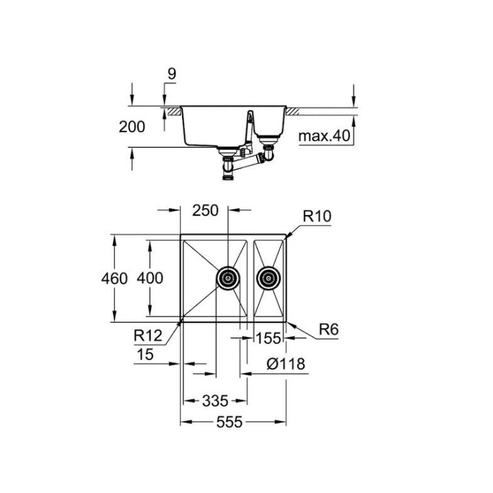 Zlewozmywak podblatowy Grohe K700U 60-C 53.3/45.7 1.0, kompozytowy, 533x457mm, czarny granit