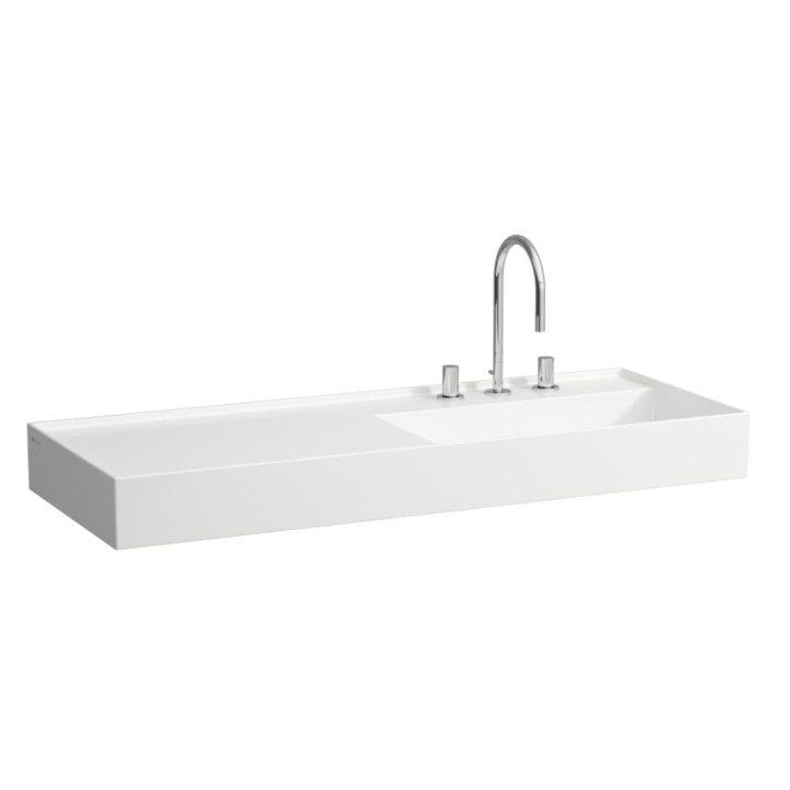 Umywalka ścienna Laufen Kartell by Laufen, 120x46cm, blat z lewej strony, bez przelewu, ukryty odpływ, otwór na baterię, biały