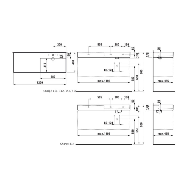 Umywalka ścienna Laufen Kartell by Laufen, 120x46cm, blat z lewej strony, bez przelewu, ukryty odpływ, otwór na baterię, biały