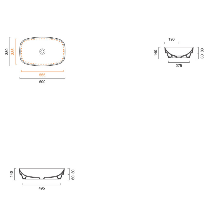 Umywalka wpuszczana w blat Catalano Green, 65x40cm, bez przelewu, cement satynowy