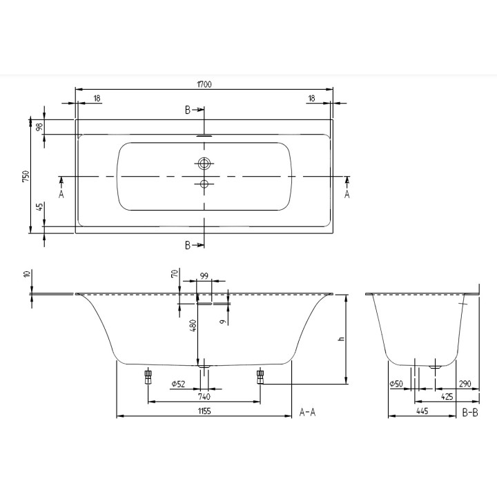Wanna prostokątna Villeroy&Boch Subway 3.0, 170x75cm, Weiss Alpin