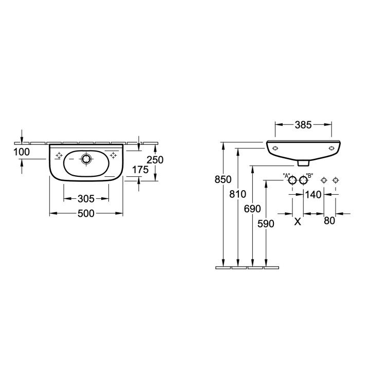 Umywalka wisząca Villeroy&Boch O.novo, 50x25cm, z przelewem, otwór na baterię, AntiBac, Weiss Alpin CeramicPlus