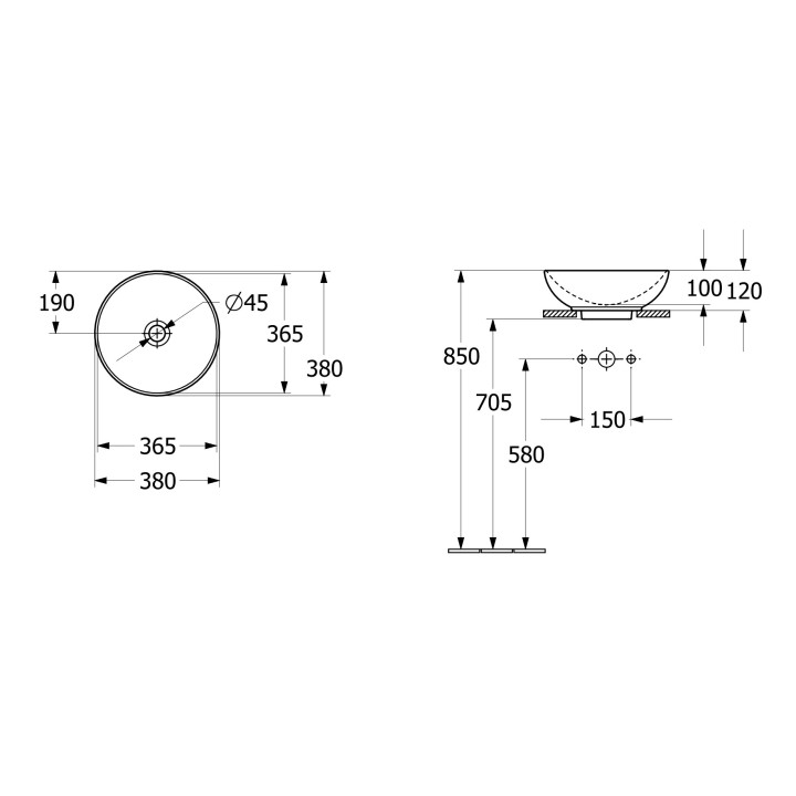 Umywalka nablatowa Villeroy & Boch Loop & Friends, okrągła, 38cm, z przelewem, Weiss Alpin