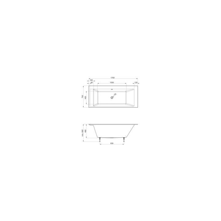 Wanna prostokątna Roca Spiro, 170x75cm, Stonex, z półką na baterię, biały 