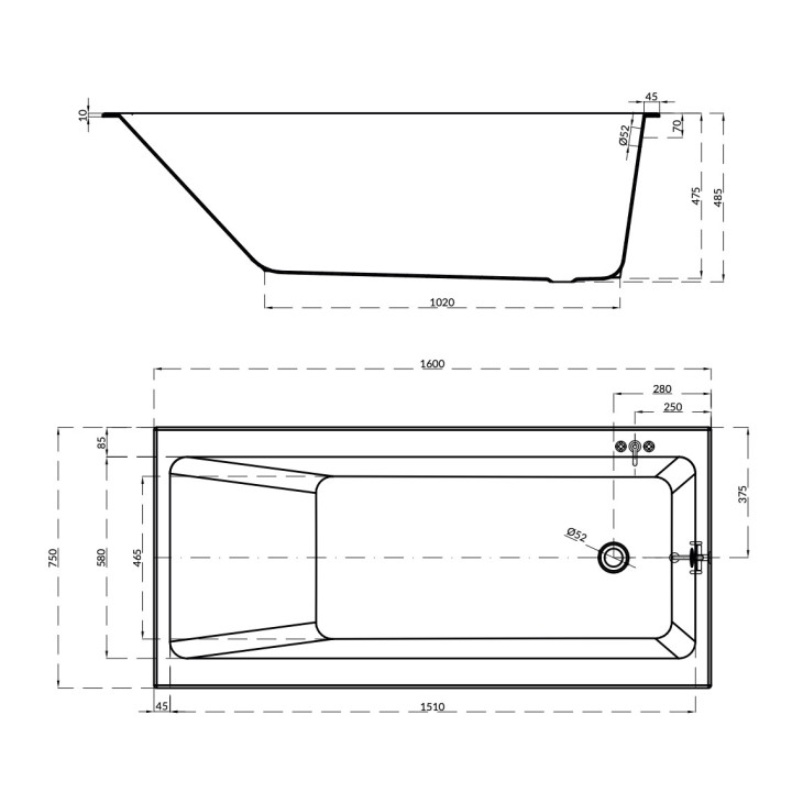 Wanna prostokątna Cersanit Crea, 160x75cm, akrylowa, biały