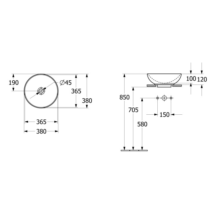 Umywalka nablatowa Villeroy & Boch Loop & Friends, okrągła, 38cm, bez przelewu, Weiss Alpin