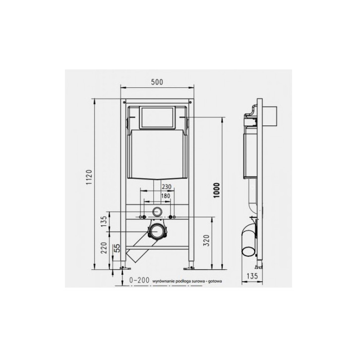 Stelaż podtynkowy WC JomoTech, wysokość montażowa 1120mm, wsporniki w zestawie