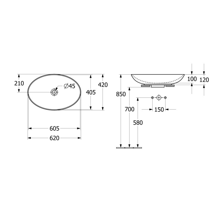 Umywalka nablatowa Villeroy & Boch Loop & Friends, 56x38cm, owalna, bez przelewu, Weiss Alpin