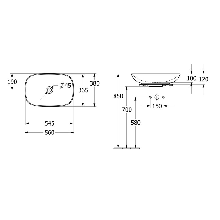 Umywalka nablatowa Villeroy & Boch Loop & Friends, 56x38cm, z przelewem, Weiss Alpin CeramicPlus