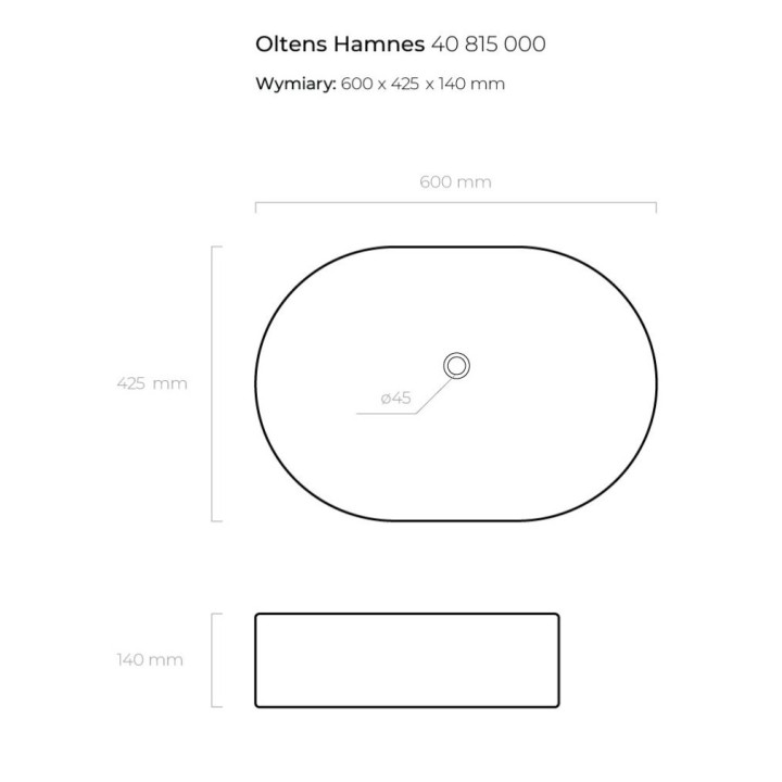 Umywalka nablatowa Oltens Hamnes, 60x42,5cm, owalna, bez przelewu, powłoka SmartClean, biała