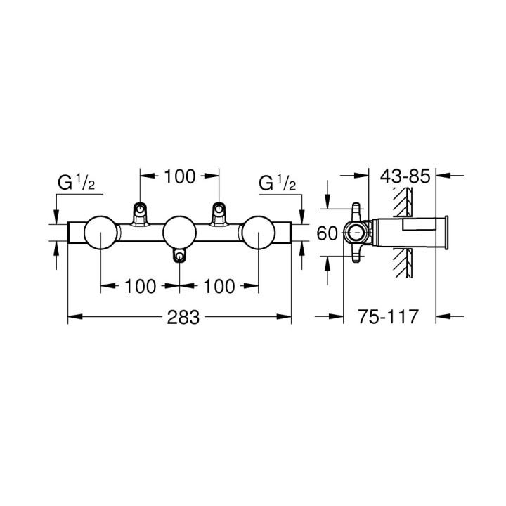 Element podtynkowy Grohe dla baterii umywalkowej 3-otworowej