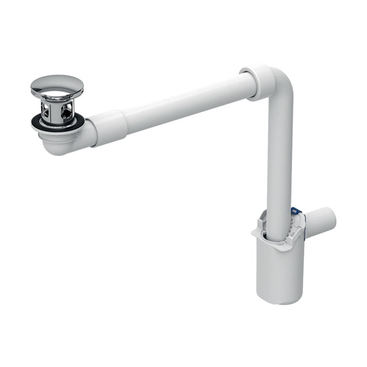 Odpływ umywalkowy Geberit, oszczędzający miejsce, d40, naciskany korek, chrom