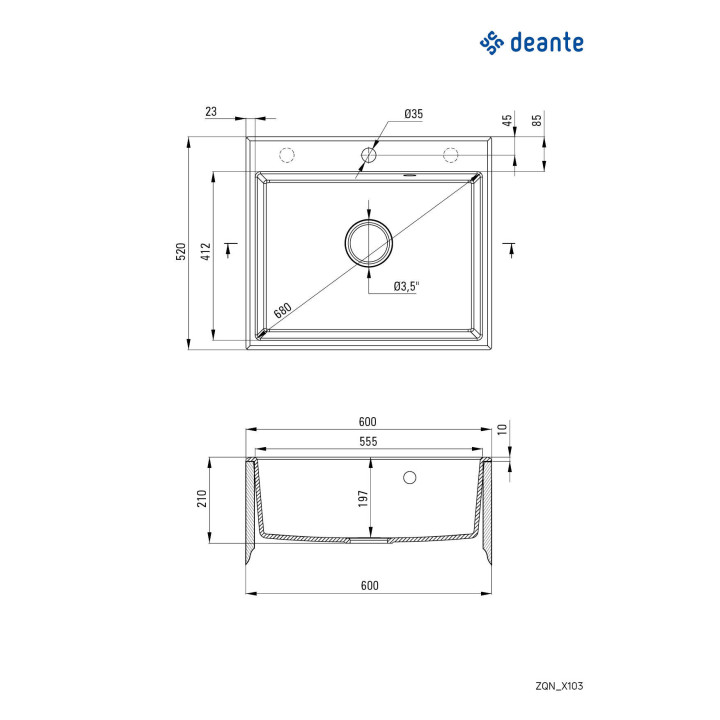 Zlewozmywak granitowy Deante Andante, 60x52cm, wpuszczany, grafit metalik