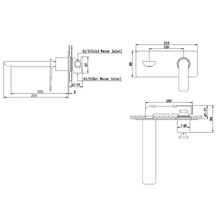 Bateria umywalkowa Kohlman Axel Gold, ścienna - złota błyszcząca