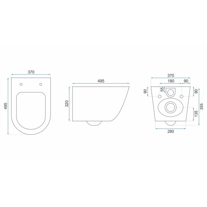 Miska wisząca Rea Carlo Mini Slim N, bezrantowa, 48x37cm, deska wolnoopadająca, czarny mat