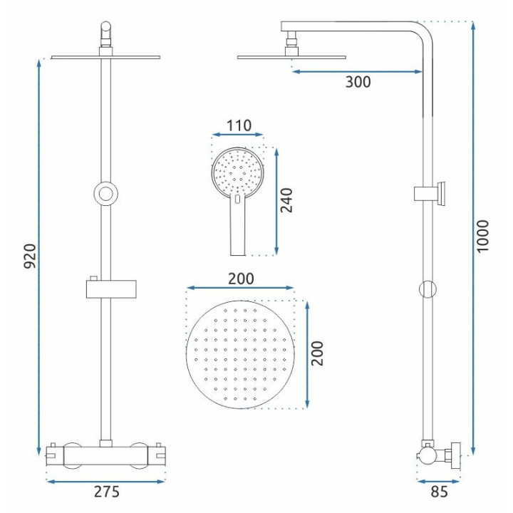 Termostatyczny zestaw natryskowy Rea Bliss Gold, natynkowy, 2 wyjścia wody, złoty