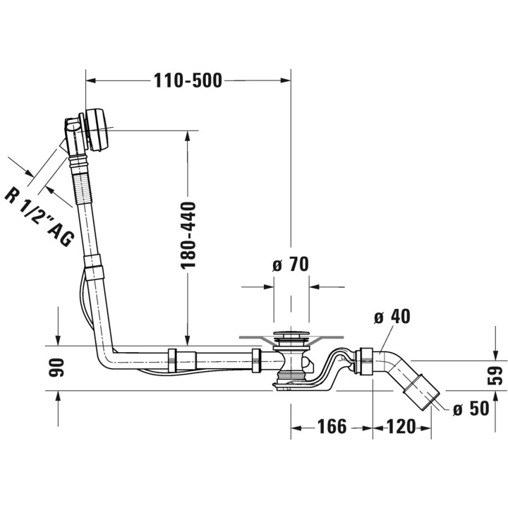 Zestaw przelewowo-odpływowy Duravit Quadroval, dla wanien z odpływem centralnym, chrom