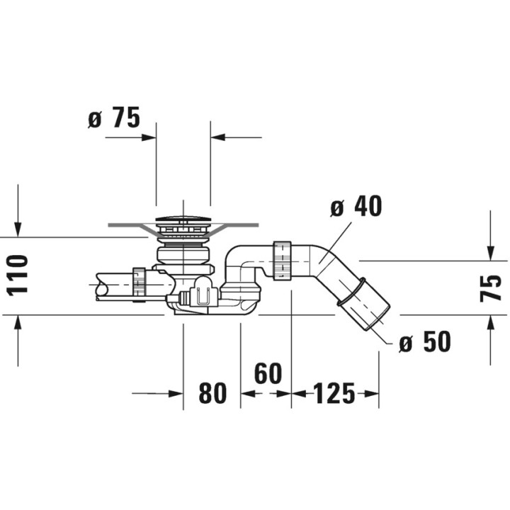 Zestaw przelewowo-odpływowy Duravit Quadroval, z napełnianiem wody, dla wanien z odpływem centralnym, chrom