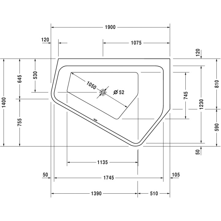 Wanna narożna Duravit Paiova 5, 190x140cm, prawa, akrylowa, bezszwowa obudowa, biały alpin