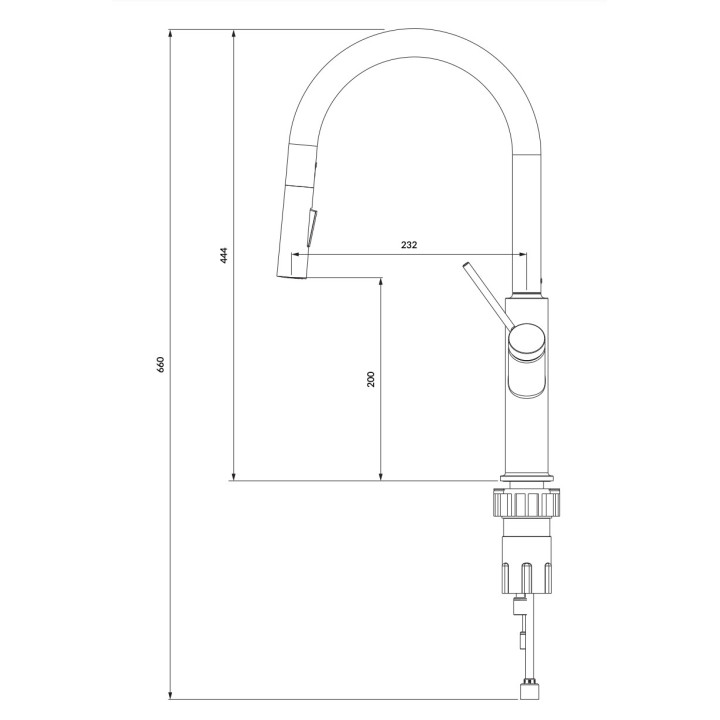 Bateria kuchenne Omnires Bend, stojąca, wysokość 444mm, wyciągana i obracana wylewka, złoty