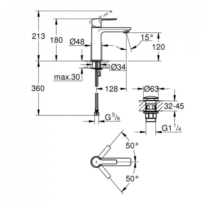 Bateria umywalkowa Grohe Lineare 3 otworowa DN15, chrom - sanitbuy.pl