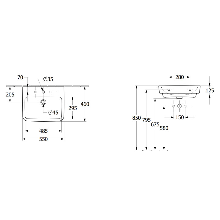 Umywalka wisząca Villeroy & Boch O.novo, 55x46cm, z przelewem, otwór na baterię, Weiss Alpin AntiBac CeramicPlus