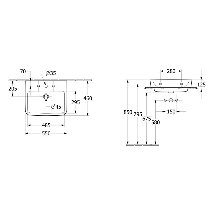 Umywalka wisząca Villeroy & Boch O.novo, 55x46cm, z przelewem, otwór na baterię, Weiss Alpin AntiBac CeramicPlus