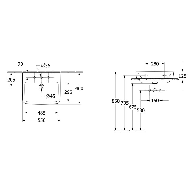 Umywalka nablatowa Villeroy & Boch O.novo, 55x46cm, z przelewem, otwór na baterię, Weiss Alpin
