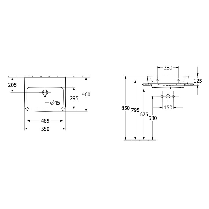 Umywalka nablatowa Villeroy & Boch O.novo, 55x46cm, z przelewem, bez otworu na baterię, Weiss Alpin