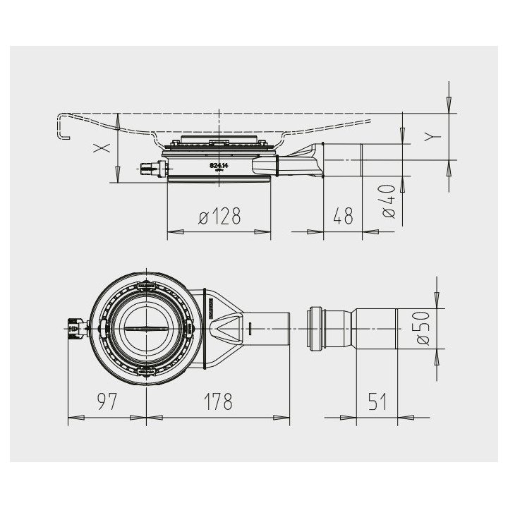 Syfon do brodzika, poziomy Kaldewei KA 120 model 4106, bez pokrywy odpływu