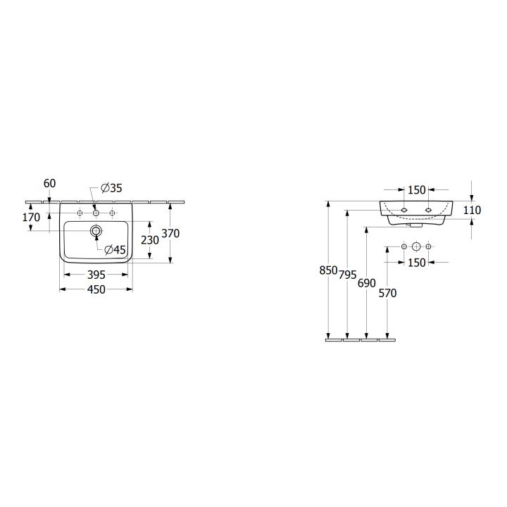 Umywalka wisząca Villeroy & Boch O.novo, 50x37cm, z przelewem, otwór na baterię, Weiss Alpin