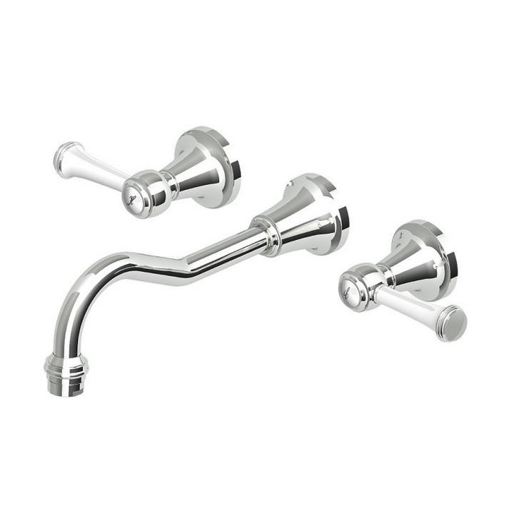 Bateria umywalkowa Zucchetti Agora Classic 3-otworowa białe uchwyty, chrom