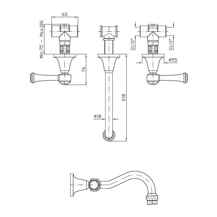 Bateria umywalkowa Zucchetti Agora Classic 3-otworowa białe uchwyty, chrom