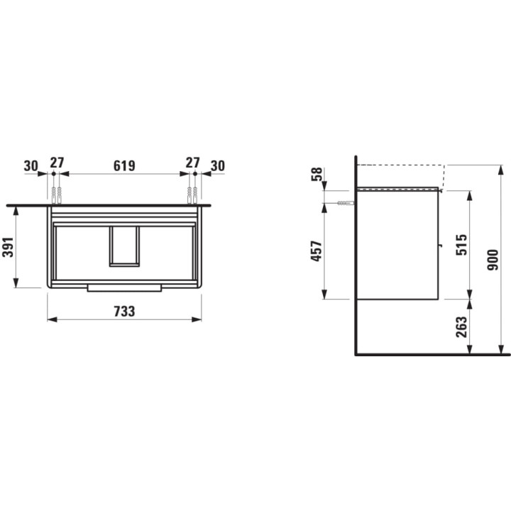 Szafka podumywalkowa Lufen Base, 735x390mm, dwie szuflady, dla umywalki 810285, zestaw organizerów, biały matowy