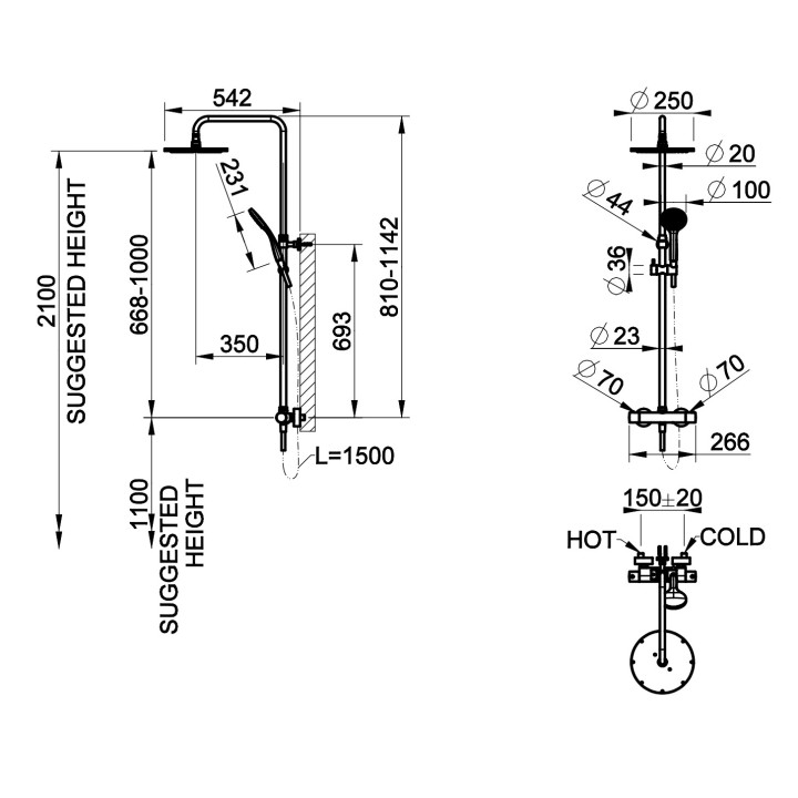 Bateria umywalkowa Gessi Rilievo, stojąca, wysokość 297mm, bez korka, warm bronze brushed PVD