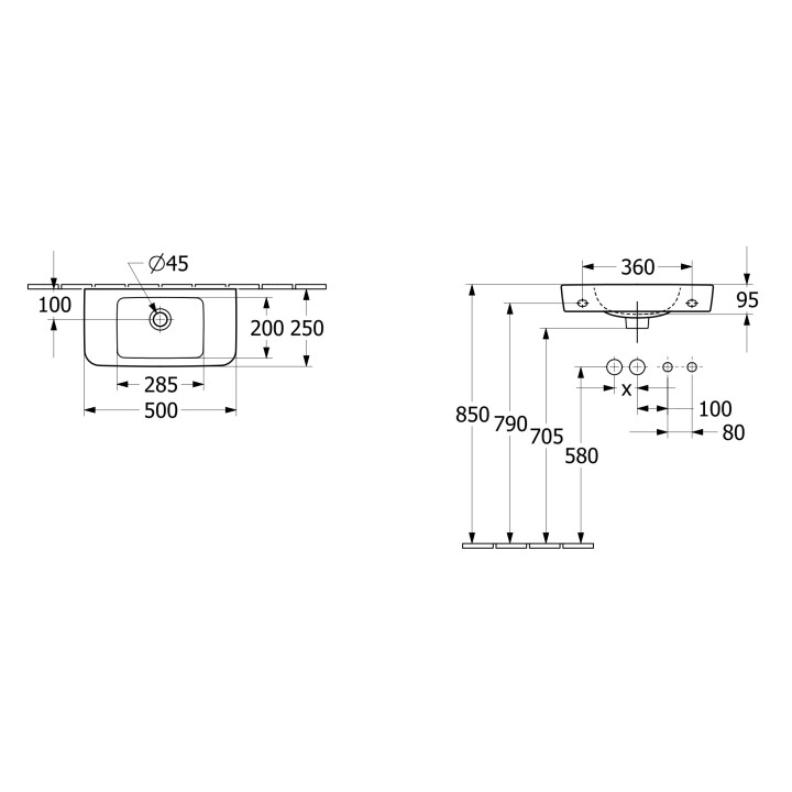Umywalka wisząca Villeroy&Boch O.novo, 50x25cm, z przelewem, bez otworu na baterię, Weiss Alpin