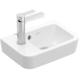 Mała umywalka wisząca Villeroy&Boch O.novo, 36x25cm, z przelewem, otwór na baterię, AntiBac, CeramicPlus, Weiss Alpin