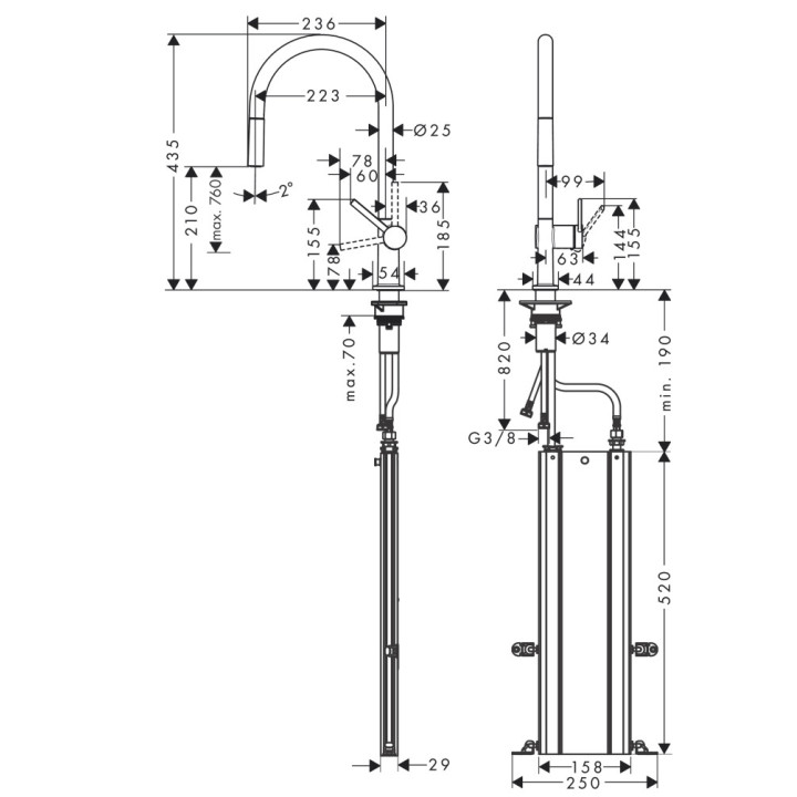 Bateria kuchenna Hansgrohe Talis M54, jednouchwytowa, wysokość 435mm, wyciągana wylewka, 2jet, sBox, czarny mat