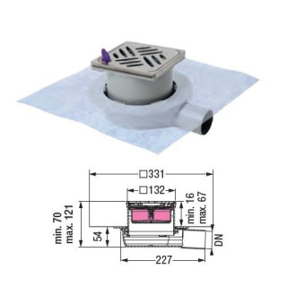 Wpust podłogowy Kessel Ultraflat 54, kratka szczelinowa ze stali nierdzewnej, syfon wodny, DN 50